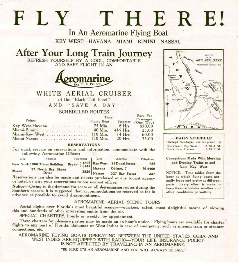 Aeromarine timetable, 1922