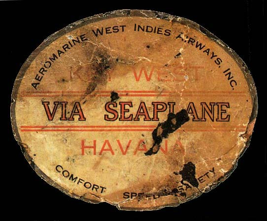 Aeromarine West Indies Airways baggage label, 1920