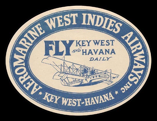 Aeromarine West Indies Airways baggage label, 1921